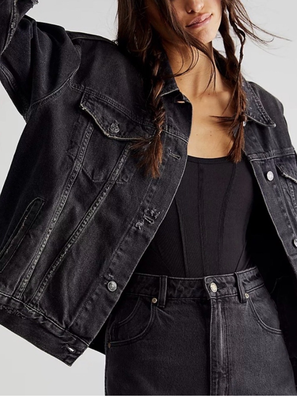 Free People Black Washed Denim Jacket
